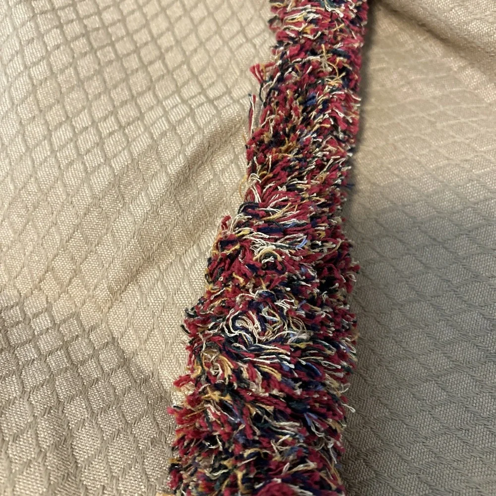 Custom Made Queen Bedskirt and 4 Shams Gold Green Red Stripe Tassel Fringe 1399